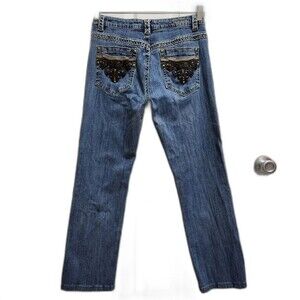 Ethyl Jeans Womens 8 Blue Denim Cotton Blend Embroidered Studded Zipper Straight